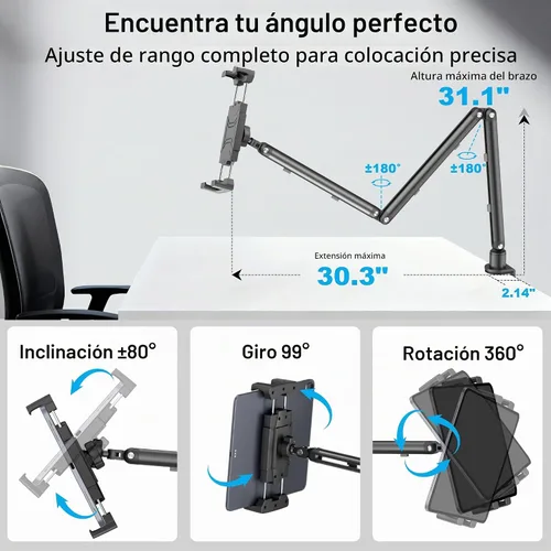Vista 5 de Soporte de monitor portátil 15.6", soporte de brazo de tableta resistente Negro