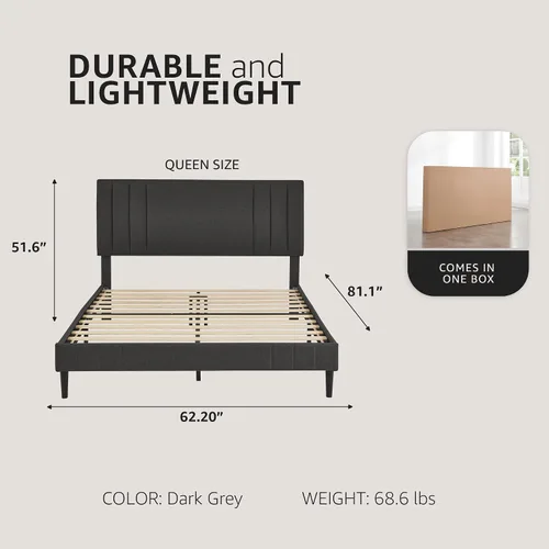 Vista 2 de Decoro Chicago Channel - Cama tapizada capitoné con diseño capitoné, color Gris oscuro