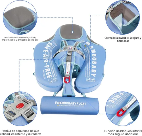Vista 3 de Flotadores para bebé para piscina con dosel toldo de protección solar extraíble Mambobaby Float No Inflable Mejora Añadir cola Evitar Voltear