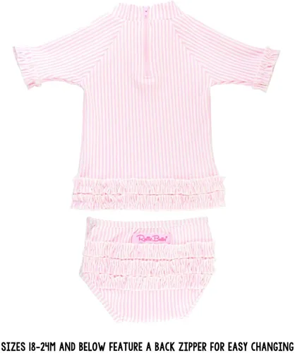Vista 6 de RuffleButts - Conjunto de traje de baño de manga corta para bebé o niña con protección solar UPF 50+