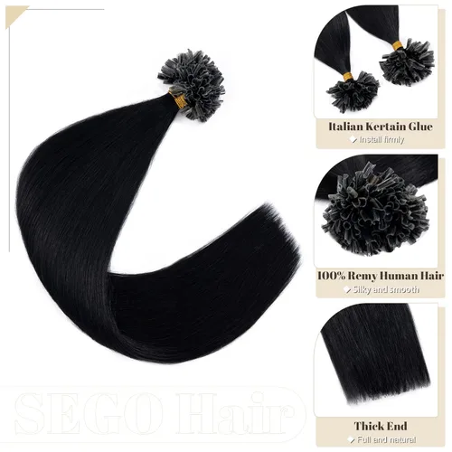 Vista 185 de SEGO Extensiones de cabello humano con micro cuentas, extensiones de cabello humano con micro bucle, lacio, natural, fusión fría, 1.76 oz/paquete