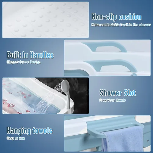 Vista 2 de Foldable Bathtub for Adults, Portable Soaking Tub with Headrest Blue