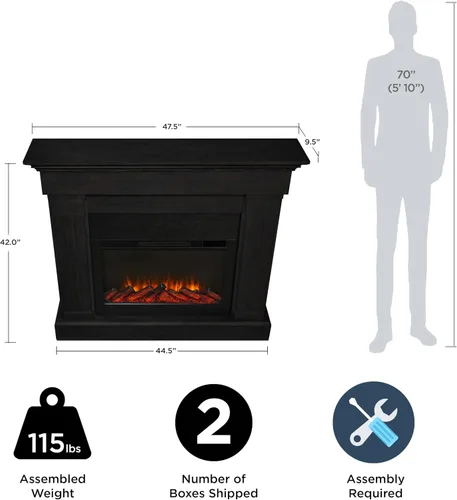 Vista 4 de Real Flame Crawford - Chimenea eléctrica delgada para interiores de 48 pulgadas con repisa para sala de estar o dormitorio, inserto de chimenea