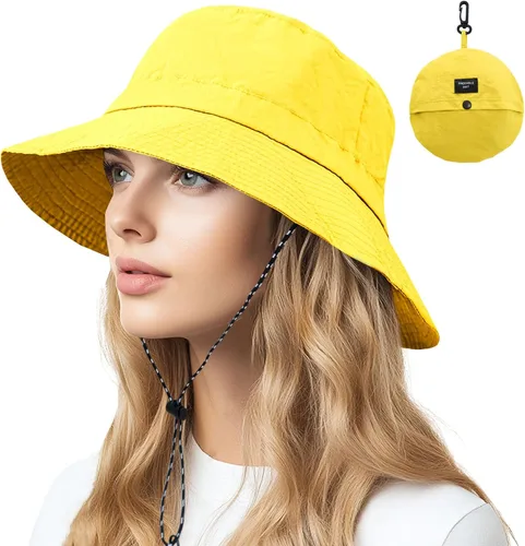 Vista 19 de NPQQUAN Sun Bucket Hats for Woman Men Lightweight Sun Hat Packable Foldable Beige
