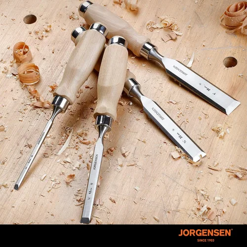 Vista 8 de Jorgensen - Juego de 4 cinceles de madera, cinceles de acero de aleación de cromo con borde biselado, cinceles de madera para carpintería, mango