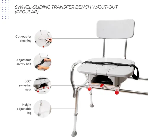 Vista 6 de Eagle Health Supplies Silla de ducha deslizante con banco de transferencia para bañera con asiento recortado, elegible para FSA/HSA, bancos de ducha