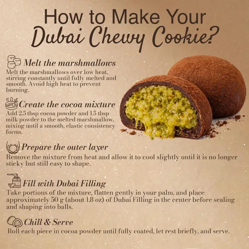 Vista 9 de Juego de barra de chocolate Dubai DIY – Kit creativo de galletas masticables de Dubai con relleno de malvavisco y estilo Dubai Kit de postre