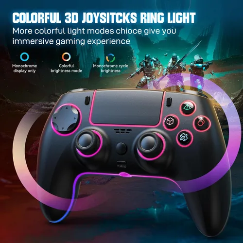 Vista 3 de ewnol Controller for PS4SlimProNintendo SwitchPC, Cool RGB Gamepad with Dual VibrationMotion Sensor9 Adjustable LED ColorsTURBOProgram Buttons