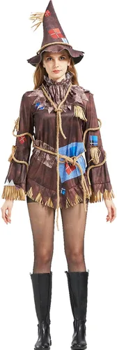 Vista 2 de SpringFlower Disfraz de Halloween para mujer, disfraz de espantapájaros para mujeres adultas