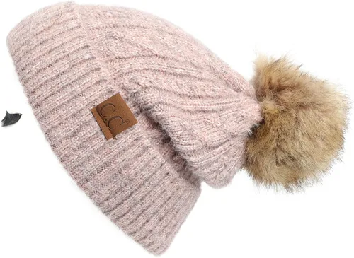 Vista 110 de Gorro unisex liso con pompón y ribete (HAT-43) de C.C Hatsandscarf Exclusives Marfil