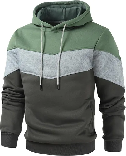 Vista 2 de Gesean Sudadera con capucha, de manga larga, para hombre, diseño de bloque de color, estilo informal, con bolsillo