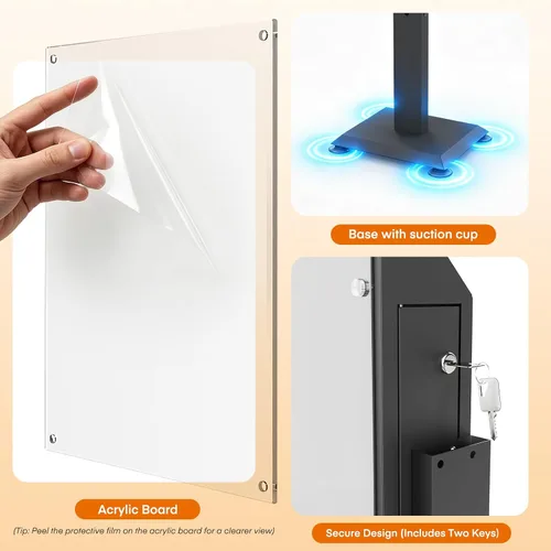 Vista 5 de Caja de sugerencias con soporte, cajas de donación negras para recaudación de fondos, urna de metal resistente con cerradura y llaves, ideal