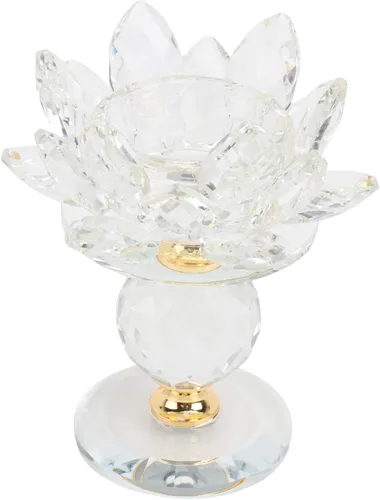 Vista 2 de Garneck Candelabro de loto de cristal, candelita de cristal, soporte para velas de luz nocturna, estatuilla budista para decoración del hogar, boda