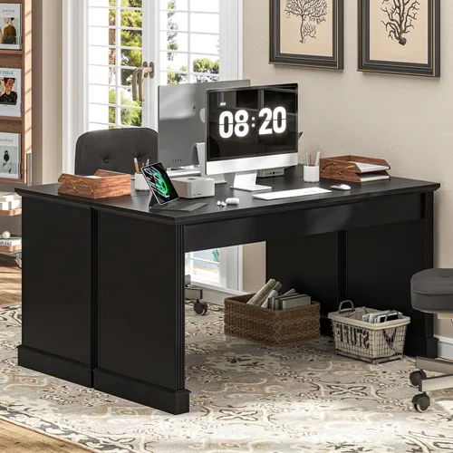 Vista 6 de Farmhouse - Escritorio ejecutivo para computadora de 59 pulgadas, estación de trabajo simple y espaciosa para trabajo remoto y estudio, oficina