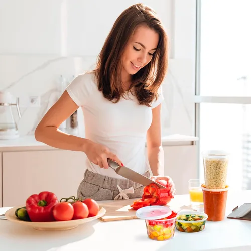 Vista 7 de Recipientes de almacenamiento de plástico con tapas [32 juegos] de 32 onzas – Contenedores de alimentos reutilizables para el hogar y los negocios