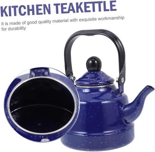 Vista 5 de Tetera esmaltada vintage estilo retro para estufa, tetera esmaltada para el hogar y mango táctil para té suelto