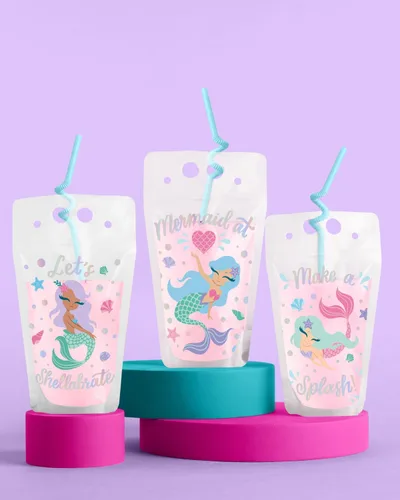 Vista 2 de xo, Fetti Bolsas de bebidas de sirena – 16 unidades Suministros de fiesta de cumpleaños de sirena, baby shower Mermazing, recuerdos de fiesta