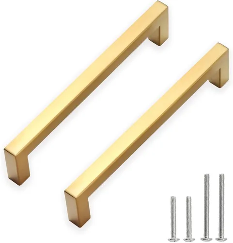 Vista 14 de Tiradores para gabinete dorados, manijas cuadradas para cajones, paquete de 2, manijas de acero inoxidable para cocina de 13-4/5 pulgadas, herrajes
