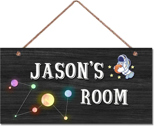 Vista 7 de Letrero de astronauta personalizado con nombre, decoración artística para pared, exquisitos letreros decorativos para habitación de niños, cuarto