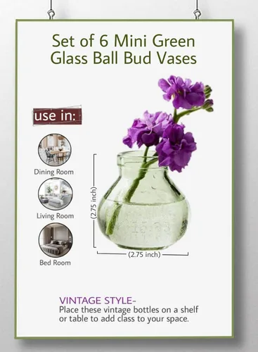 Vista 6 de Serene Spaces Living Mini jarrón Le Midi Bell Bud de cristal verde, centro de mesa para recepción de boda, mini jarrones para decoración del hogar