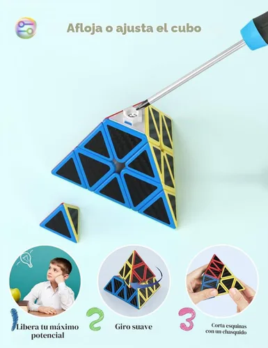 Vista 8 de ROXENDA - Juego de cubos de velocidad – Adhesivo de fibra de carbono, paquete de cubo mágico de 2 x 2, 4 x 4 megaminx, pirámide y cubo giratorio
