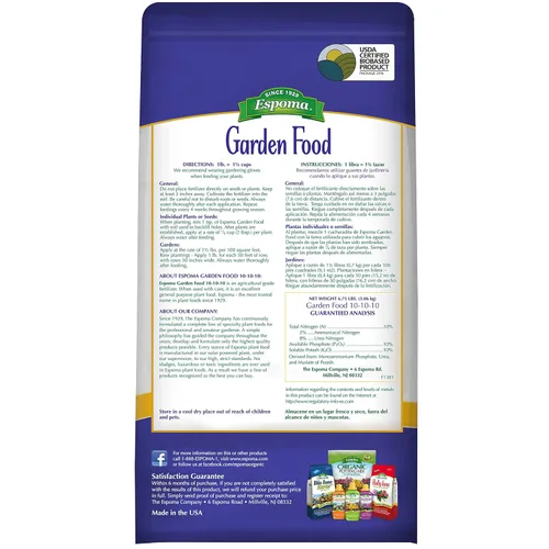 Vista 2 de Espoma 10-10-10 alimentos de jardín, bolsa de 6.75 libras; promueve el crecimiento en todas las plantas con flores, árboles, arbustos y verduras.