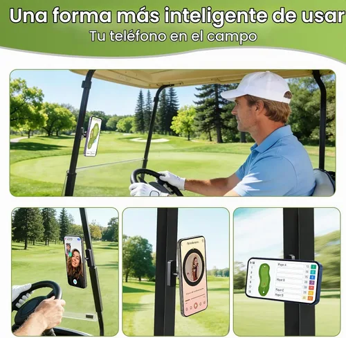 Vista 4 de Soporte magnético para carrito de golf para MagSafe iPhone 12-17 y teléfonos inteligentes, soporte de teléfono para carrito de golf con una sola