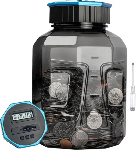 Vista 10 de Alcancía X-Large para adultos y niños, Vcertcpl banco digital contador de monedas con contador LCD, capacidad de 2.4L, excelente banco contador