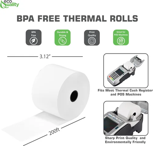 Vista 3 de [300 Pack] EcoQuality Thermal Cash Register Rolls 3-1/8 in x 200 ft. - Easy to Replace Thermal Rolls (80MM x 200FT)