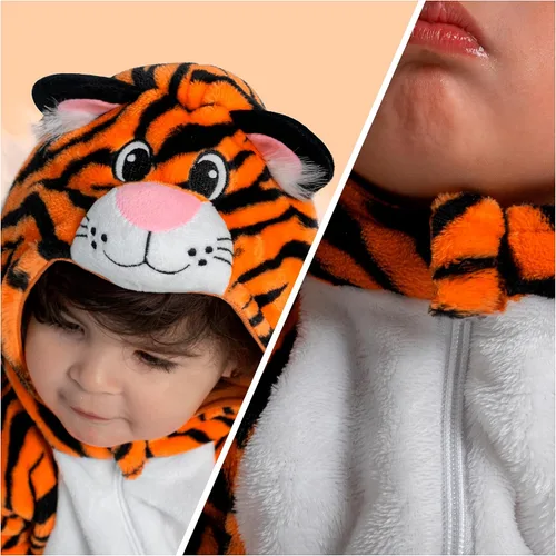 Vista 5 de Spooktacular Creations Unisex Baby Tiger Romper, Animal Costume One-piece Pajama, Zip-up Romper