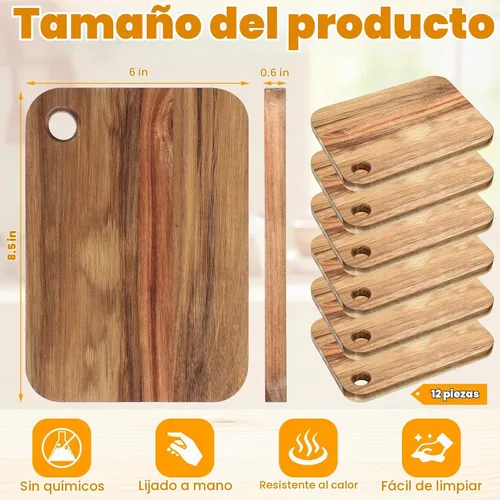Vista 2 de Vesici - Tabla de cortar pequeña de madera de acacia para mesa de cocina de Navidad (12 unidades)
