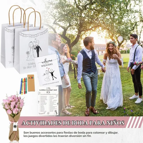 Vista 6 de Gueevin - Juego de 48 libros para colorear de boda para niños, crayones Wedding Activities for Kids, Kids Wedding Favors, Activity Pages and