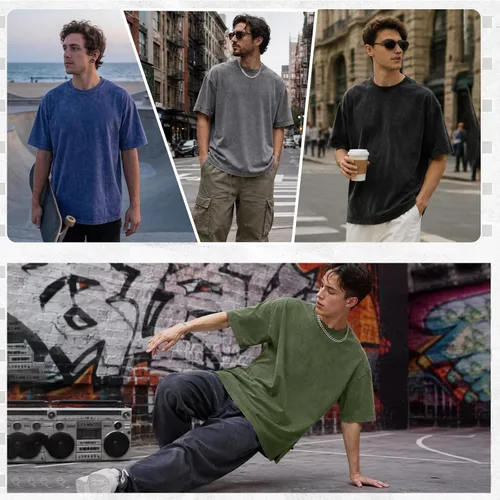 Vista 8 de Camisetas de algodón para hombre, de gran tamaño, unisex, de manga corta, casual, holgada, de lavado, unicolor, básicas A-Negro