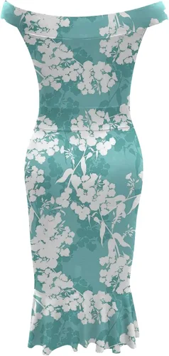 Vista 5 de Vestidos formales florales bohemios para mujer, vestido de cola de pez con hombros descubiertos, vestido vintage con volantes, vestido de verano 2023