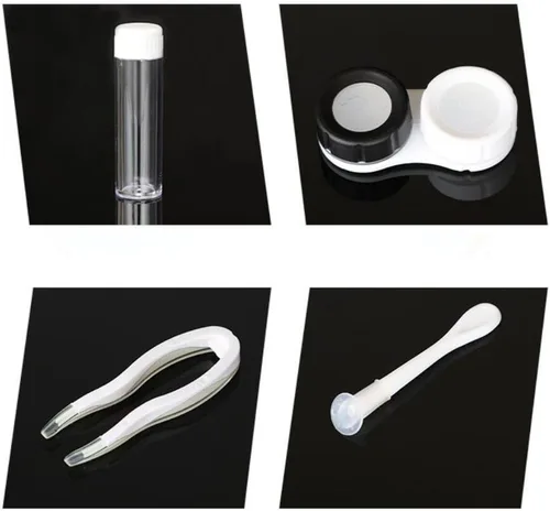 Vista 4 de Estuche portátil para lentes de contacto, kit de viaje, contenedor de espejo (negro + blanco)