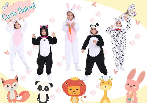 Vista 6 de Disfraz unisex de animales para niños pijamas de animales con capucha para niños disfraz de Halloween para niños y niñas