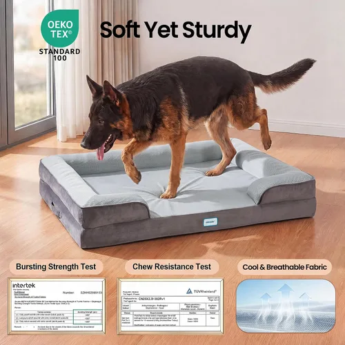 Vista 4 de OhGeni Cama ortopédica refrescante para perro, sofá refrescante para mascotas grandes con espuma viscoelástica, lavable a máquina, funda extraíble