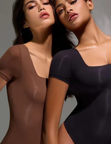 Vista 4 de AGGRAD Women's Sexy Casual Square Neck Double Lined Short Sleeve Slimming Going Out Tank Top Thong Bodysuits Black