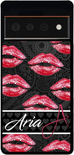 Vista 5 de Red Lips - Funda de goma negra personalizada con boca de lápiz labial, compatible con Google Pixel 10, 10 Pro, 10 Pro XL, 9a, 9 Pro, Pixel 9, Pixel