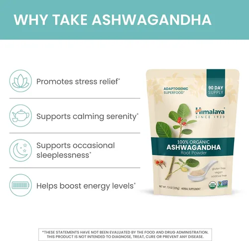 Vista 4 de Himalaya Suplemento de hierbas en polvo de raíz de ashwagandha orgánico certificado por USDA, apoya la relajación, alivio del estrés, energía