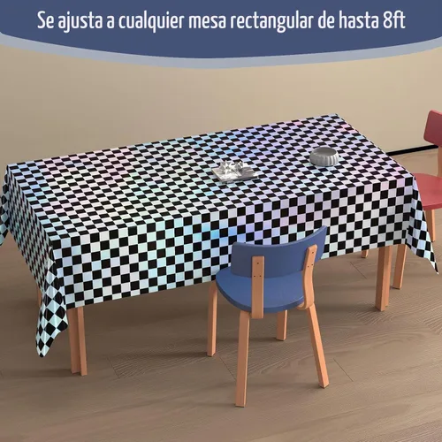 Vista 3 de Paquete de 4 manteles de plástico a cuadros desechables, manteles de papel de aluminio brillante para mesas rectangulares, decoraciones de fiesta