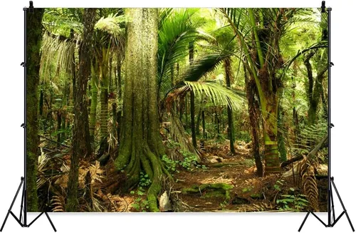 Vista 4 de Laeacco Telón de fondo de fotografía de bosque de selva de 10 x 6.5 pies, crecimiento exuberante, helecho, tropical, bosque tropical, vegetación