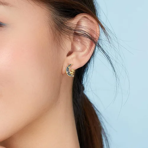 Vista 5 de Pendientes de tuerca de luna aretes de oro aretes de plata de ley ciervos cervatillos bonitos aretes de estrella para mujer con caja de regalo