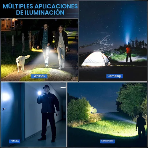 Vista 6 de Paquete de 3 linternas recargables de 99,000 lúmenes altos, linternas LED superbrillantes, 5 modos de enfoque ajustable, IPX7 impermeable, potente