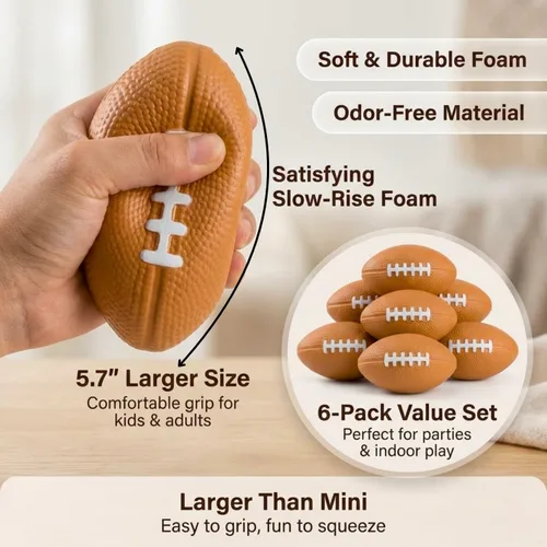 Vista 2 de ALISSAR Paquete de 6 mini pelotas de fútbol de 5.7 pulgadas, mini pelotas de fútbol de espuma para decoración de fiesta de fútbol y superbowl