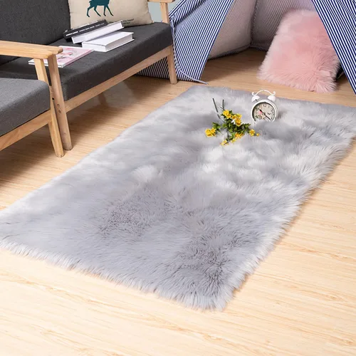 Vista 8 de Alfombra de piel de oveja sintética de Chitone, para dormitorio de bebé, para decoración del hogar Negro