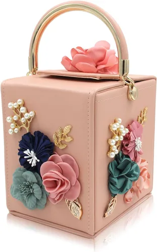 Vista 8 de Milisente Bolso de mano de noche para mujer, caja cuadrada floral, bolsos de noche, bolsos cruzados de hombro, bolso de mano de flores para boda