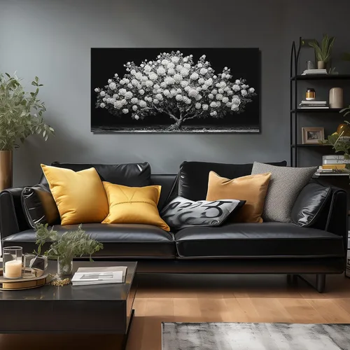 Vista 5 de JuhaiArt Arte de pared de árbol de rosa blanca para dormitorio, decoración de pared negra, cuadro floral para dormitorio y oficina, 20 x 40 pulgadas