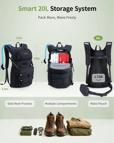 Vista 4 de ECOHUB Mochila de Hidratación para Hombres Mujeres, Mochila de Senderismo Ligera de 20L Mochila de Ciclismo con Vejiga de Agua de 2L, Paquete