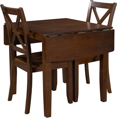 Vista 4 de Harper & Bright Designs - Juego de mesa de comedor, juego de comedor de madera de 3 piezas con mesa de hojas caídas y 2 sillas de comedor